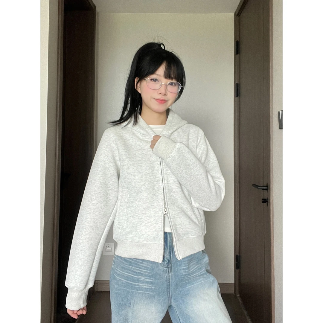 2025春款短款外套上衣连帽拉链短款开衫上衣女运动短款外套
