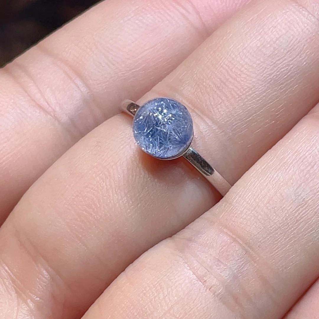 水晶蓝发戒指银S925镶嵌A**心
