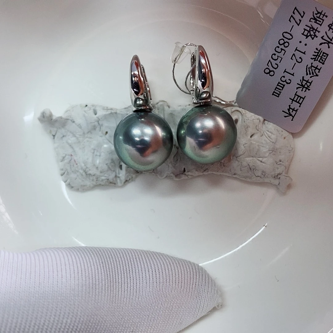 银S925镶嵌耳饰海水珍珠12-13