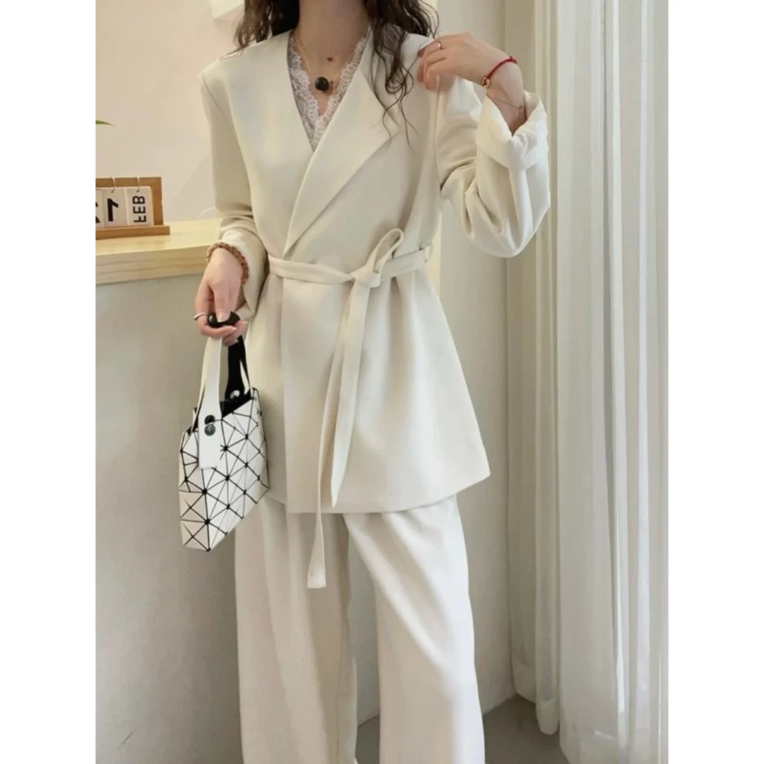 翻领设计西装上衣 可调节腰带 时尚西装套装7106