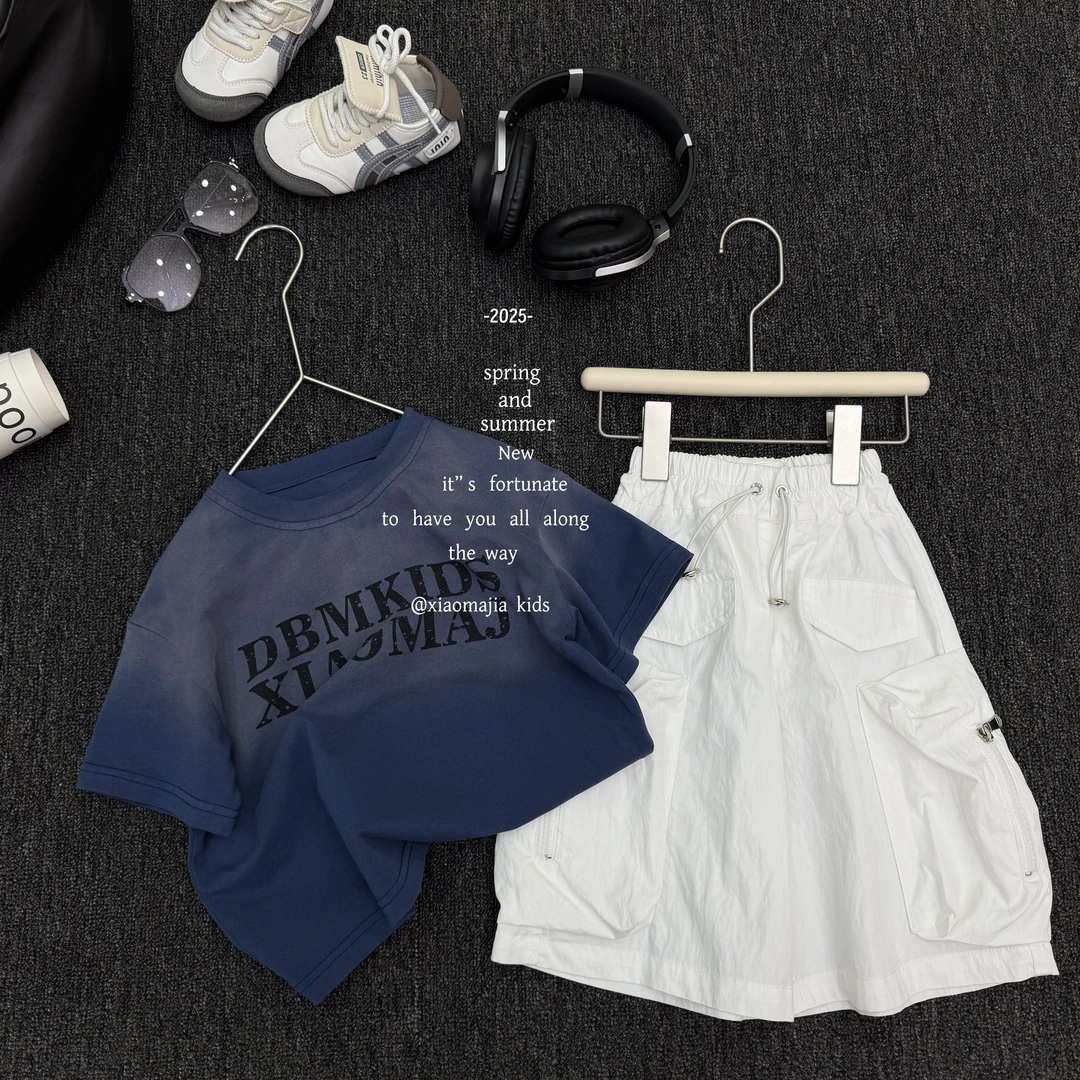 现货-儿童夏季渐变时尚T恤D-5589欧若风穿搭休闲宽松男童女童上衣