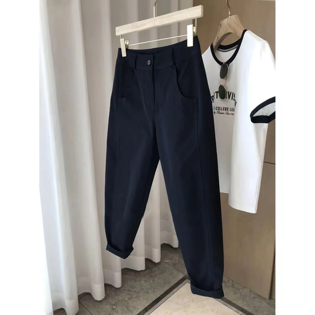 高腰萝卜裤女2025秋季新款梨形身材遮肉显瘦九分哈伦老爹休闲裤子