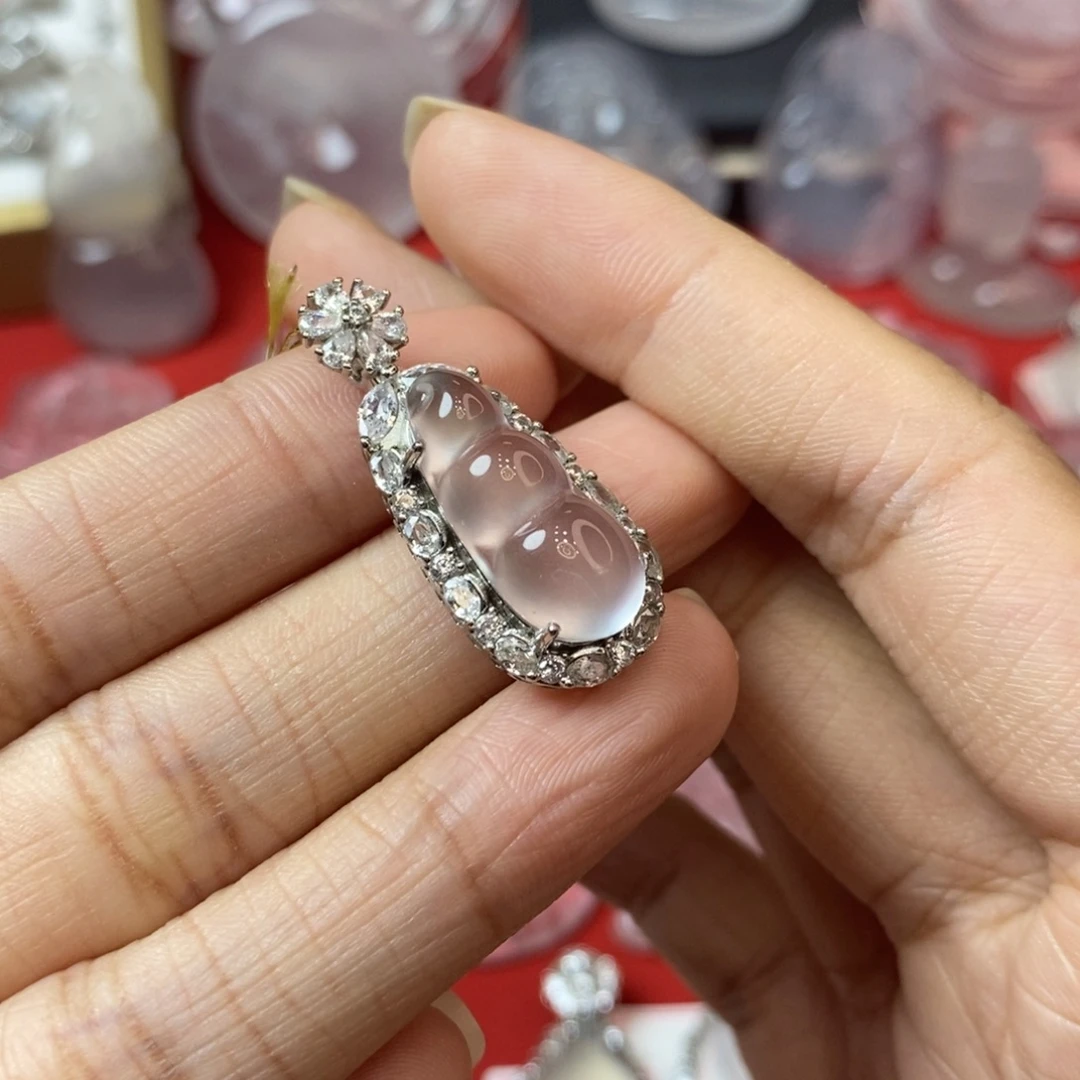 石英质玉银S925镶嵌吊坠