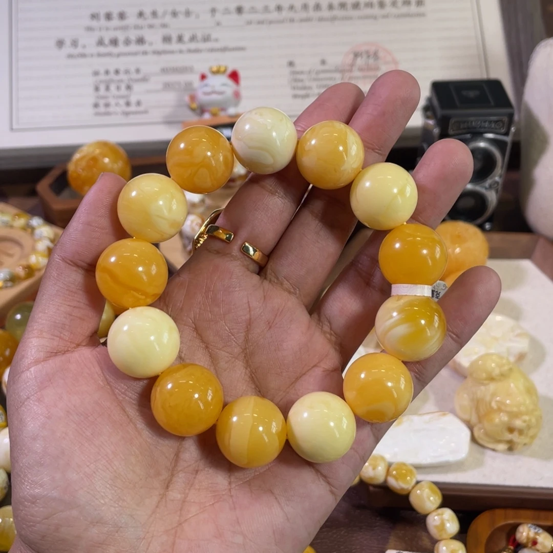 琥珀未镶嵌裸石19mm 糖果色大尺寸多宝多福圆珠单圈SZ067