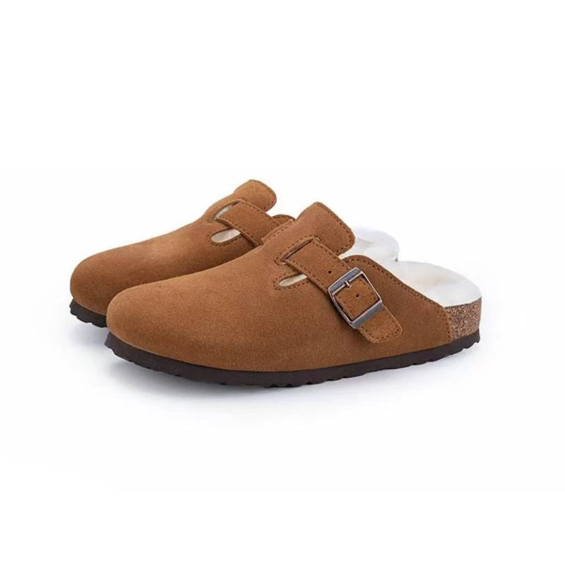 【半拖勃肯鞋】毛绒保暖懒人一脚蹬时尚雪地靴真皮包头毛桑坡棉鞋