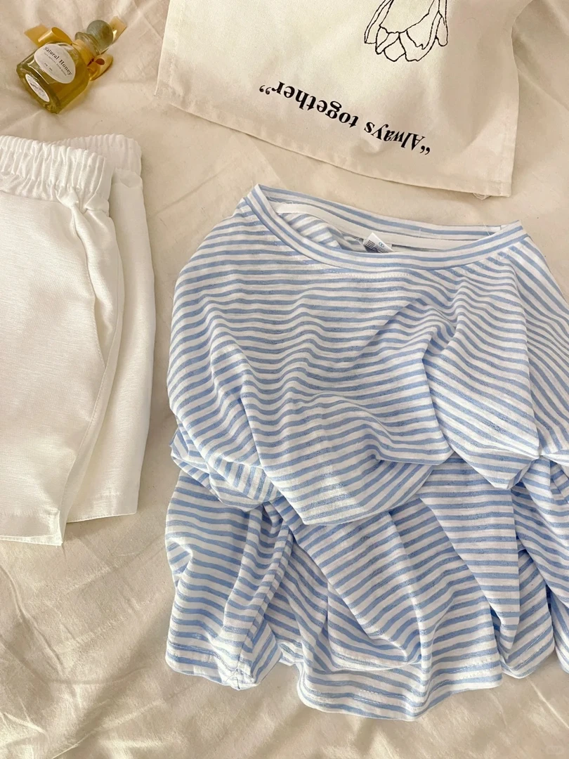 【韩系条纹】甜美少女休闲显白长袖睡衣女春夏季新款短裤家居服套装