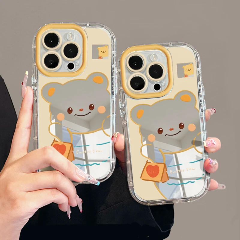 黄油小熊适用苹果17pro手机壳16pm镜面oppo华为p80奶油oppo小米15