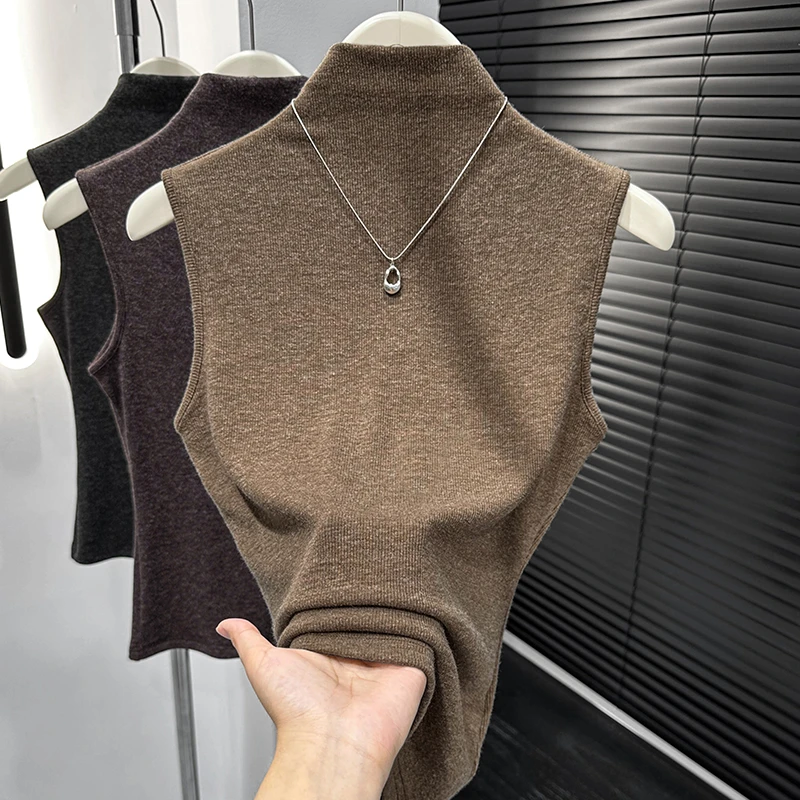 别致气质无袖高领打底背心2025秋冬新款保暖修身纯色套头内搭T恤