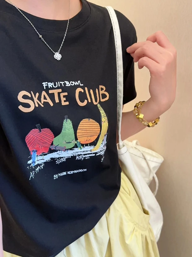 0256【夏季新款】前印水果盛宴百搭休闲圆领T恤（7826）