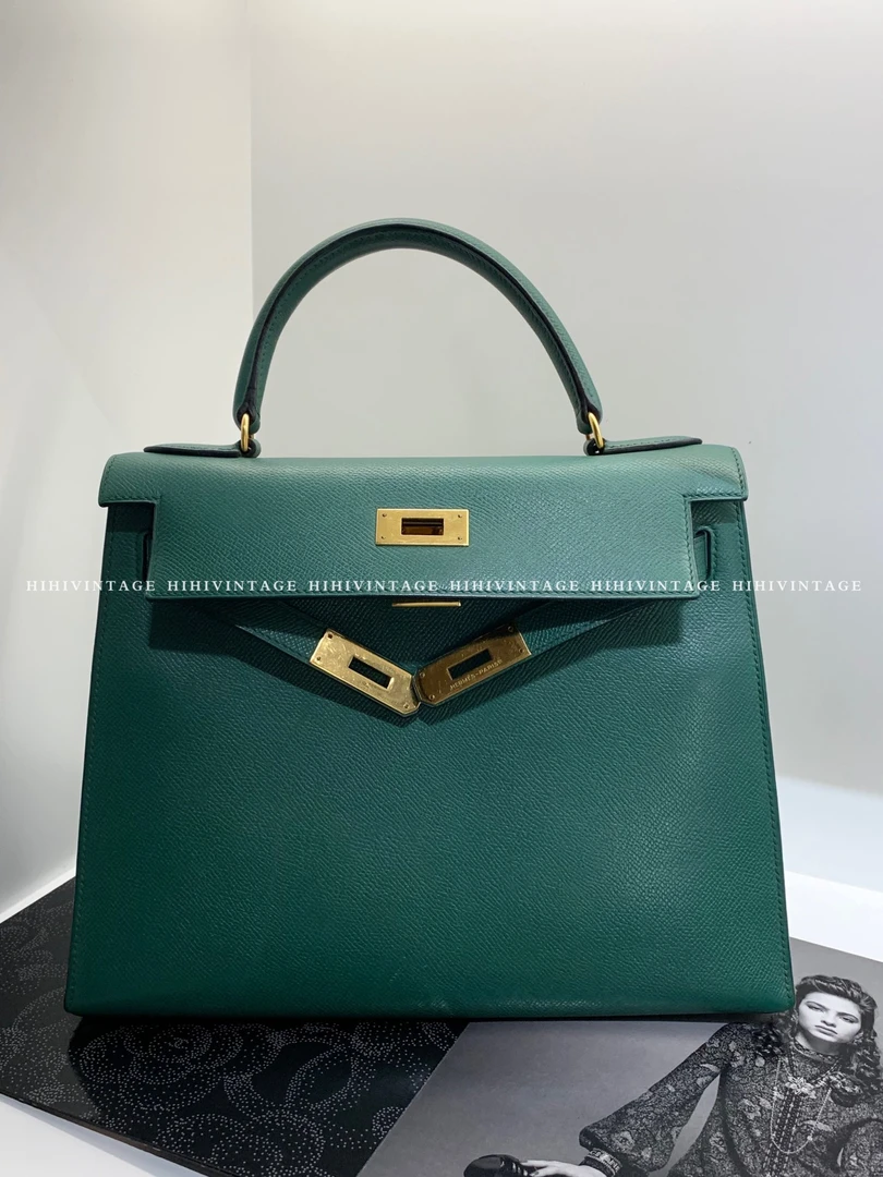 95新 Hermes/爱马仕 Hermes 爱马仕 竹子绿金扣Kelly28 圈U刻