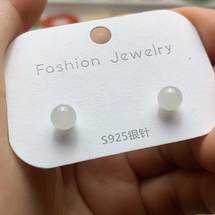 和田玉（青白玉）银S925镶嵌耳饰