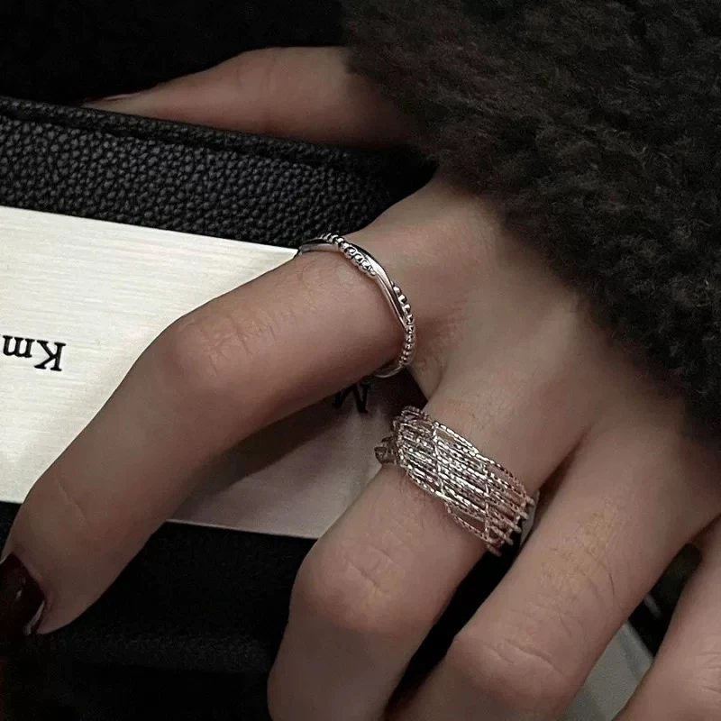 编织线条交叉戒指精致甜酷叠双股缠绕线戒指轻奢高级感食指戒个性