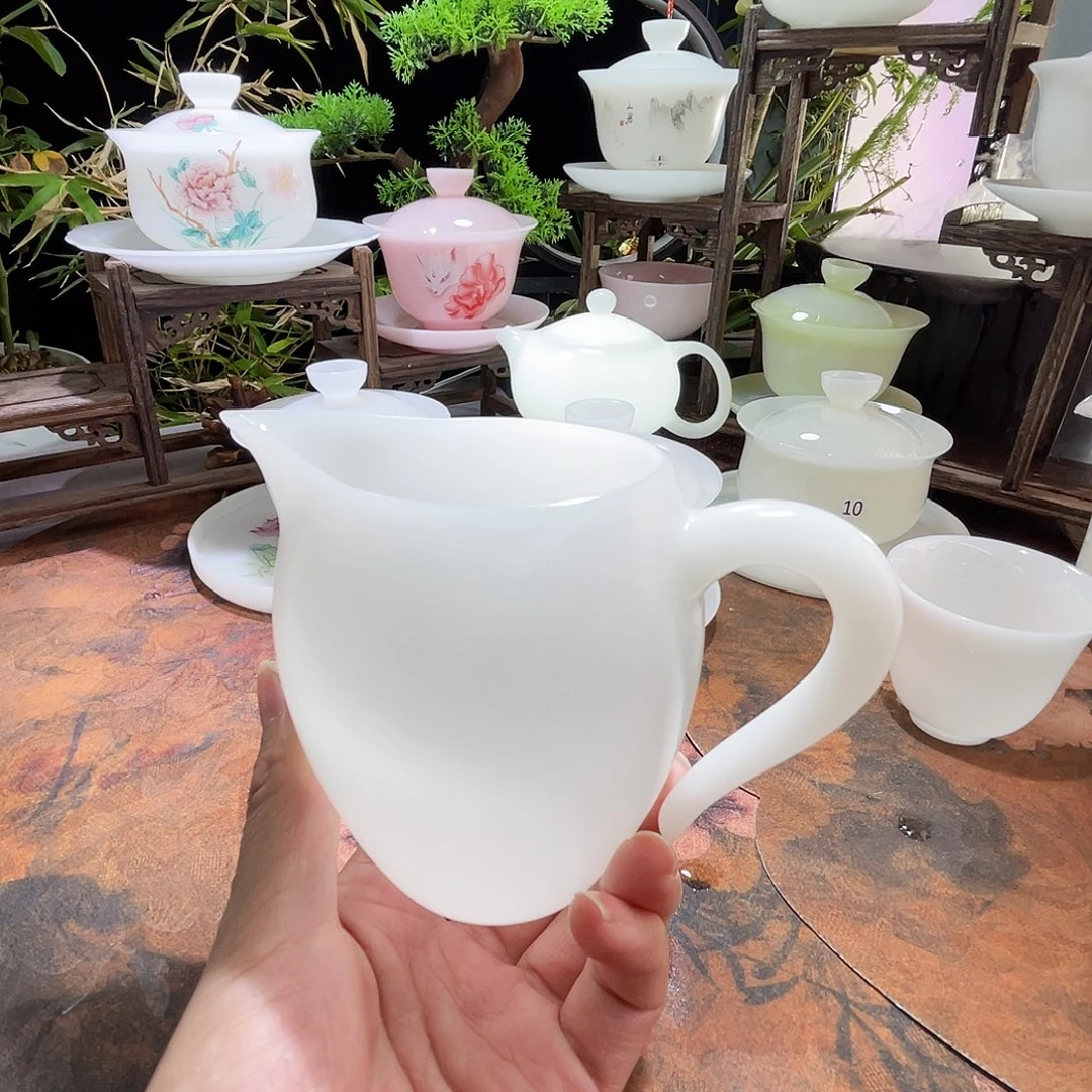 冰晶璞玉素烧带把手公道杯