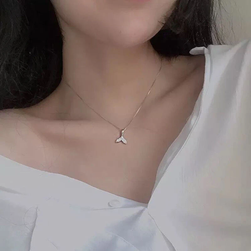 钛钢铅玻璃项链 人鱼尾项链IN网红韩版可爱简约学生镶钻颈链钛钢