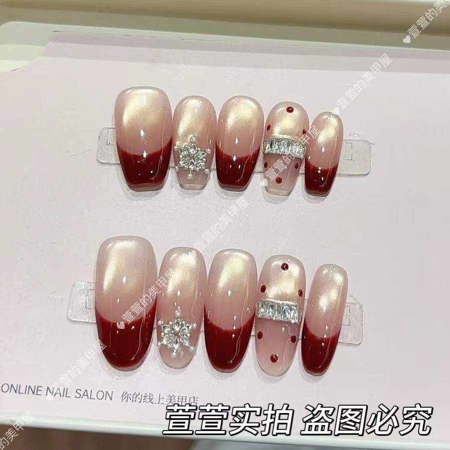 【红法赫本】纯手工穿戴甲美甲穿戴式光疗甲冰透渐变流行纯欲