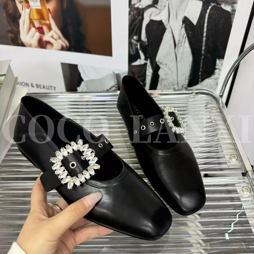 【COCO LANXI】气质时尚百搭黑色高跟方头低跟休闲小单鞋25DX032LX