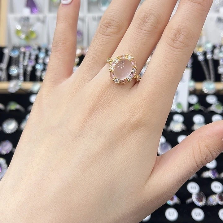 戒指水晶银S925镀金镶嵌