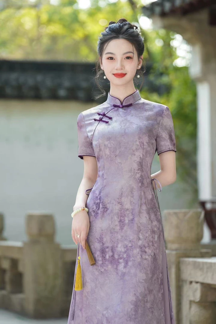 2025新款双色气质款高端奥黛旗袍修身显瘦高级感女款