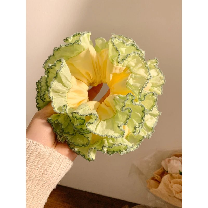 蜜瓜青提森系黄色大肠发圈女高级感重工头饰扎头发丸子头大号发绳