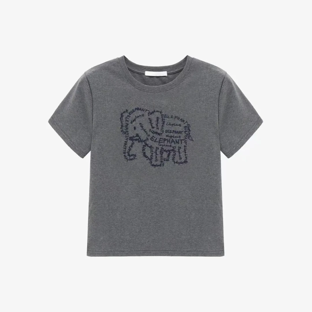 【阿凯自制】8282   圆领重工刺绣小象减龄百搭T恤上衣（衣长54）