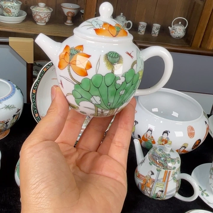 杯子古彩手工手绘茶壶