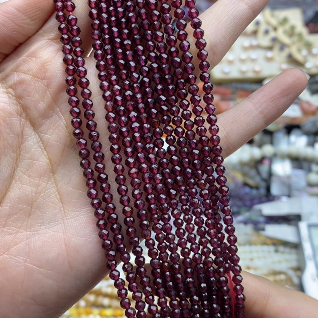 玛瑙/玉髓未镶嵌珠宝半成品一条装纯天然切面石榴石3.3mm