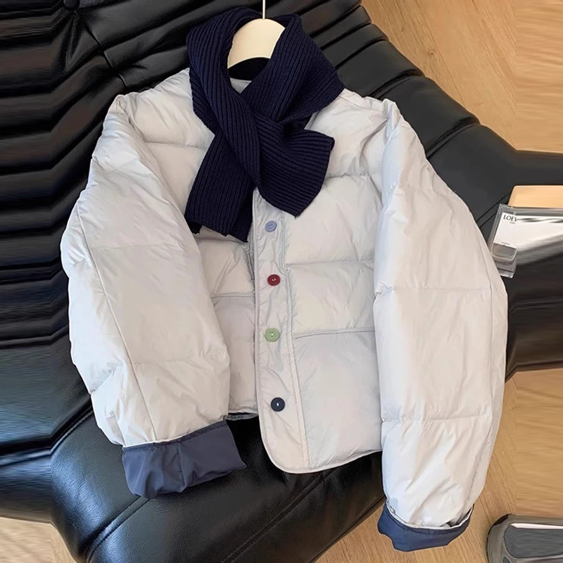 韩系温柔风气质棉服女2026秋冬季新款小个子显瘦撞色圆领棉衣外套