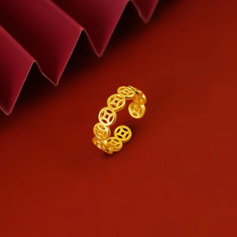 铜合金戒指 金色不掉色戒指钱多多钱币指环小众设计女时尚首饰品