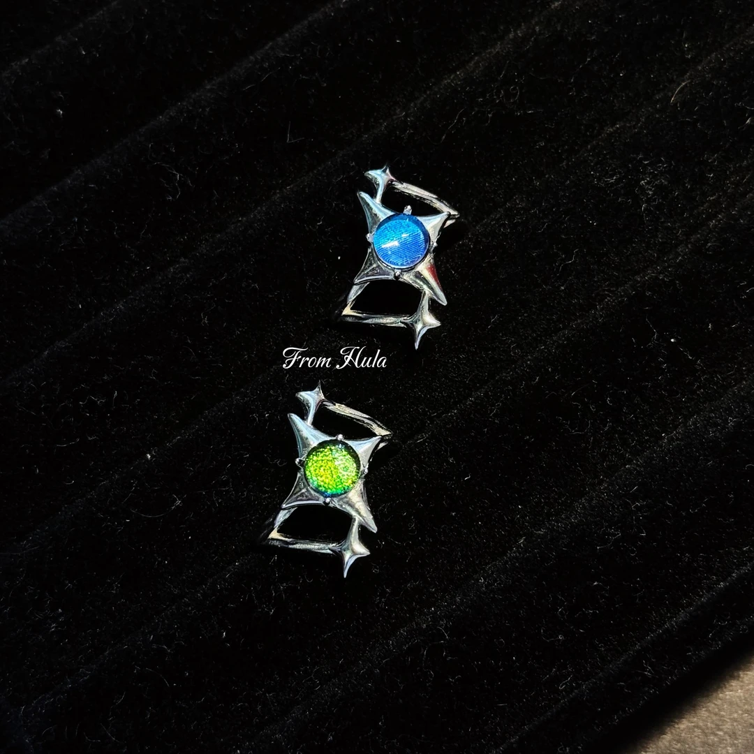 925银戒指 复古异形星大蓝闪蝴蝶标本宝石戒指手工原创小众时尚