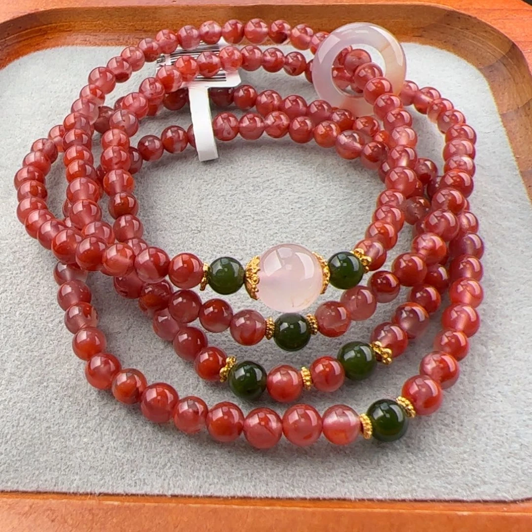 南红玛瑙玫瑰花飘花长链4+未镶嵌