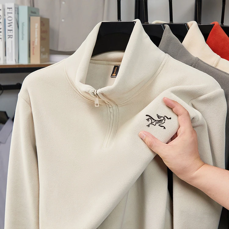 【奥莱折扣】鸟家刺绣冬季立领长袖T恤男士保暖奥粒绒亲肤卫衣男
