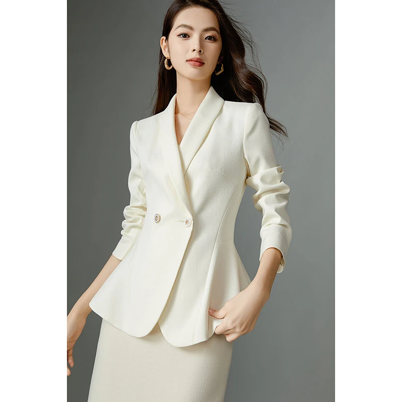 晚白早春新款时尚气质上衣优雅通勤设计感西装外套女24062113