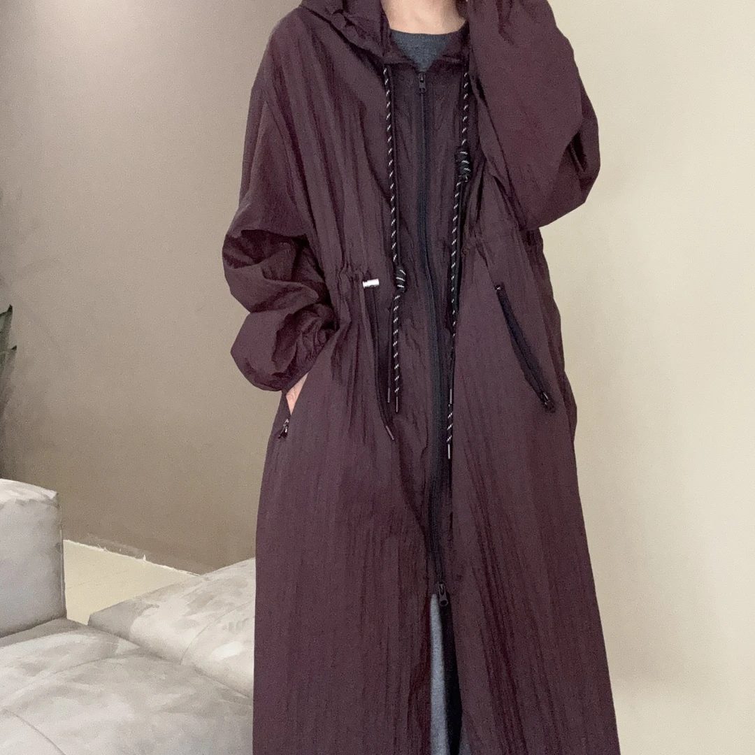 连帽宽松休闲轻职风夏季长款风衣百搭显瘦薄款防晒外套-24195