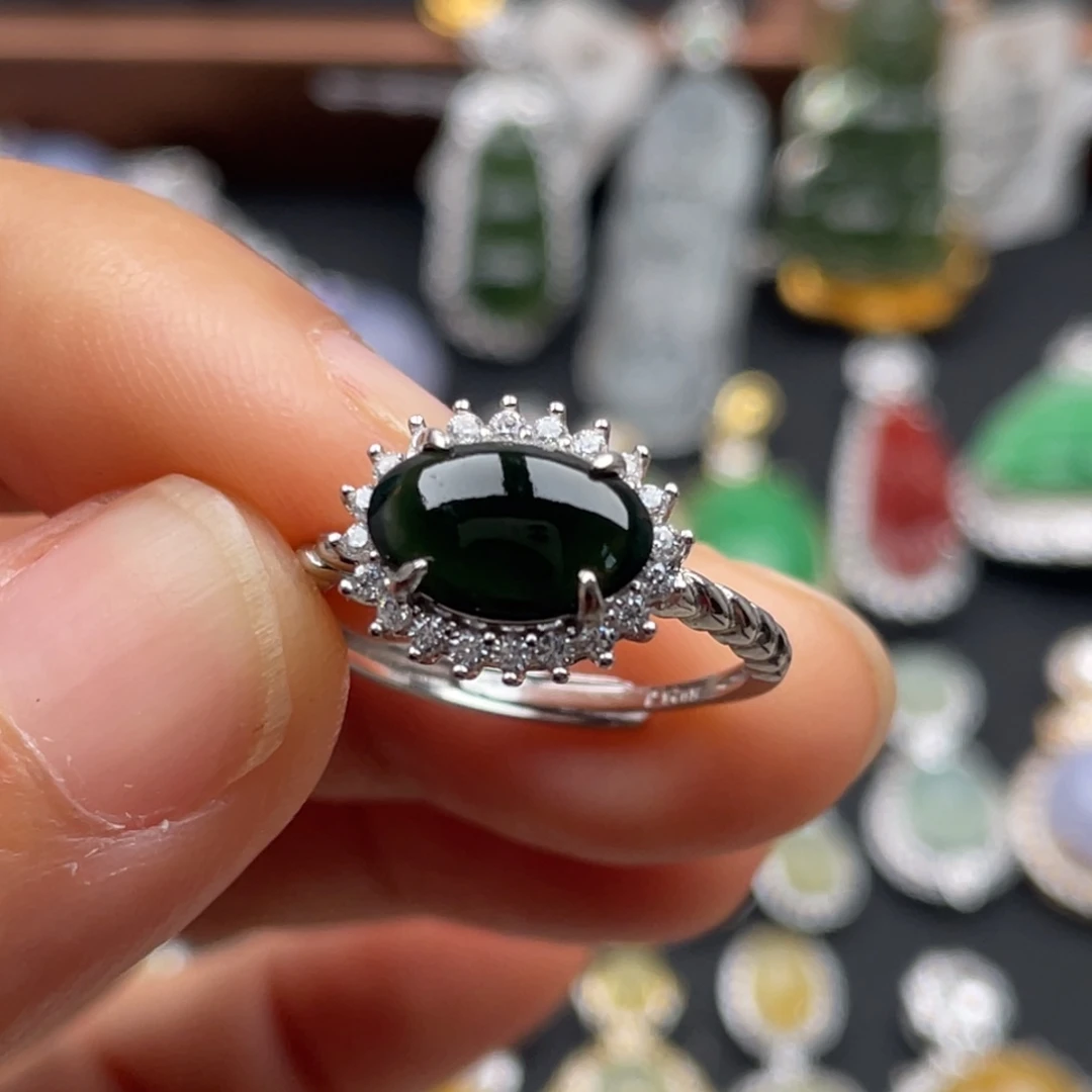 鹿***匪翡翠银S925镶嵌吊坠(不含链)