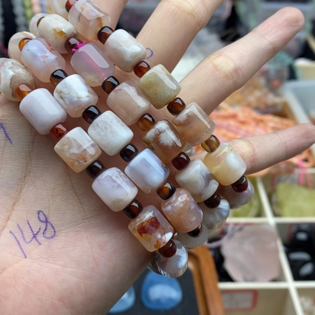 玛瑙/玉髓未镶嵌珠宝半成品一条微瑕樱花玛瑙1179