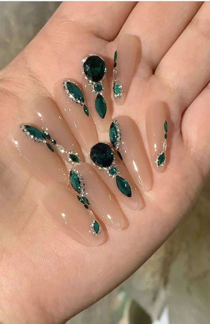 瘦子YY穿戴甲【绿宝石】手工穿戴甲