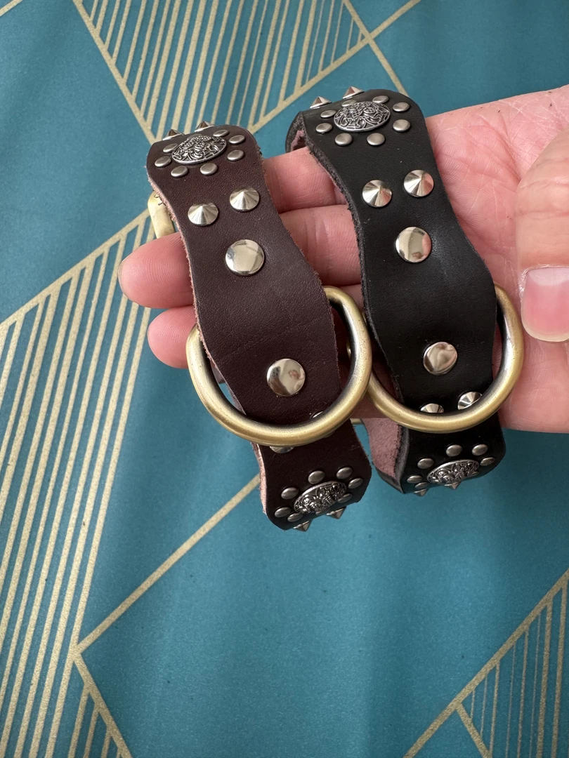 复古牛皮脖圈3.0宽35-45公分周长中小型犬专用牛皮脖圈遛狗专用