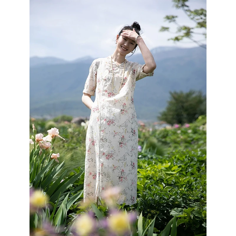 牧衣游清雅麦穗印花旗袍纯棉 限量福利款 绵绵【不支持会员折】