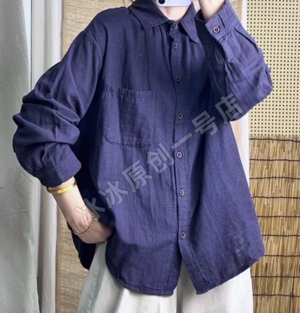 【冰冰一号店】秋款811 8双层纱格子衬衫原创复古文艺衫