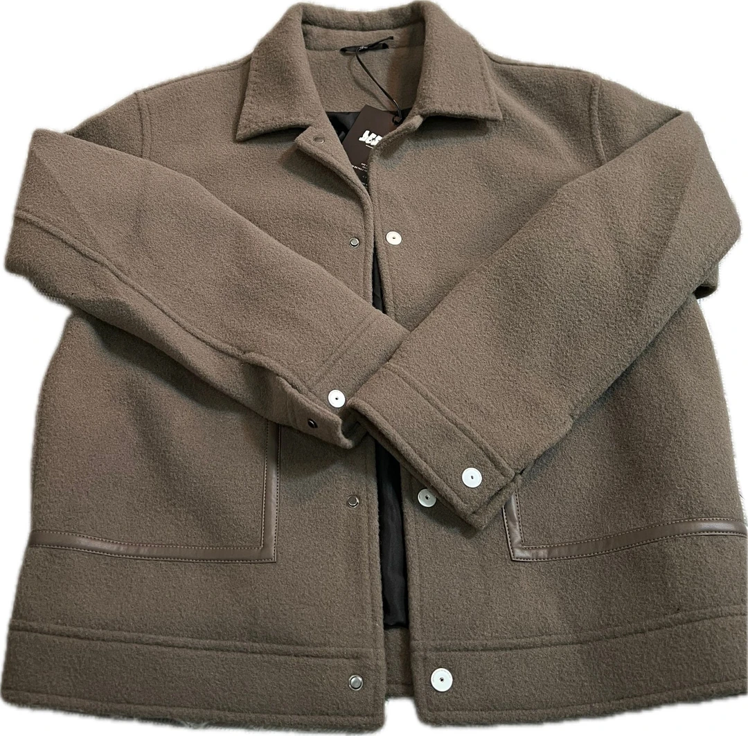 欧美简约翻领纽扣直下摆冬季夹克排扣男士灰色秋冬