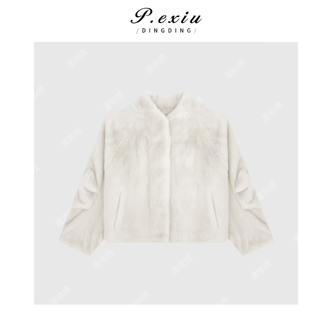 PanYiXiu/潘依绣丹麦进口紫金天鹅绒短二水貂气质整貂皮草ST755