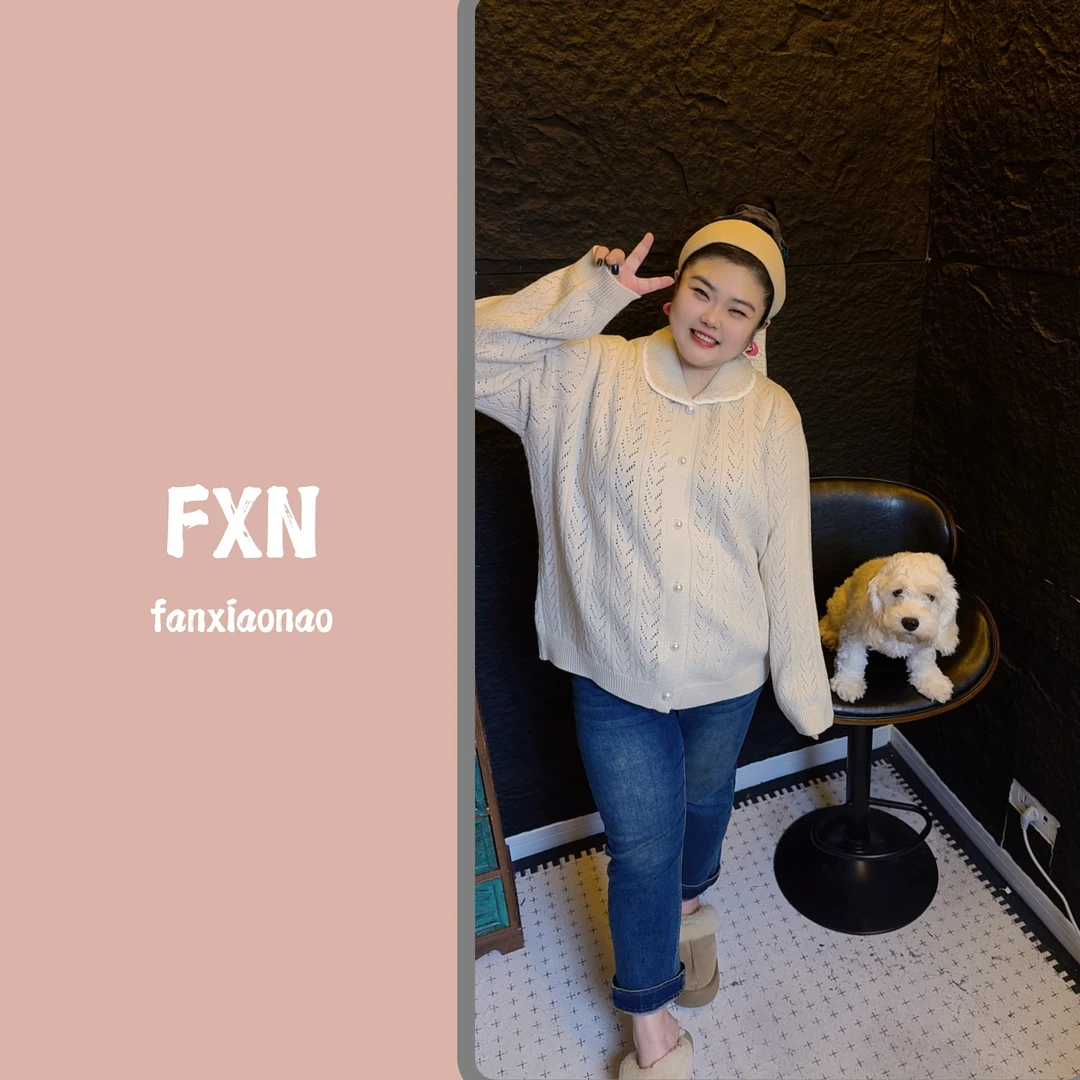 【FXN】翻领宽松开衫毛衣