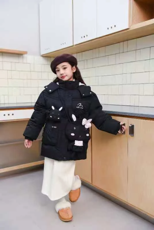 女童2024加绒加厚棉服新款儿童洋气棉衣冬季中长款外套兔子款tu