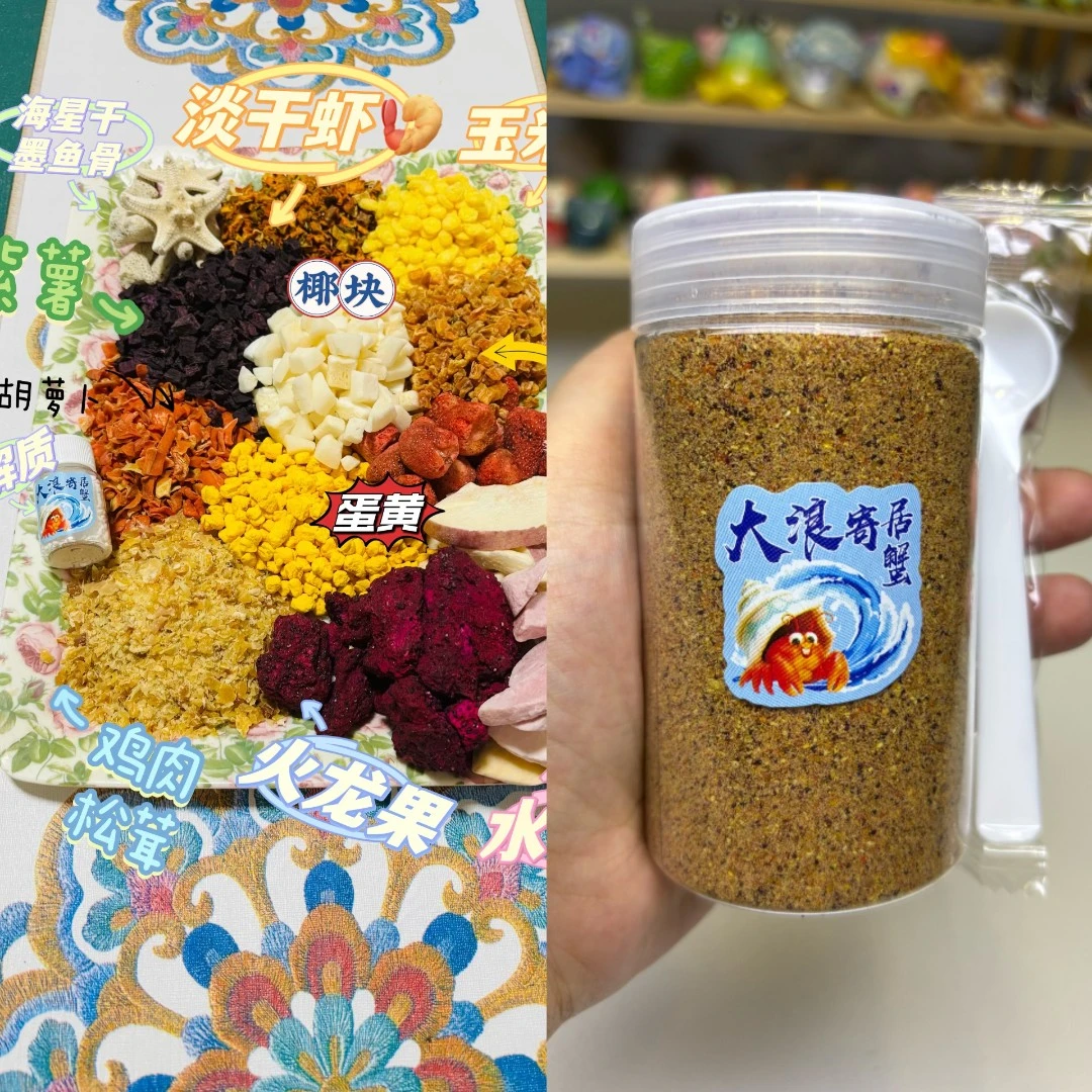 寄居蟹专用综合蟹粮秋冬主食蛋白水果粉末手工粮水果营养粮网格盆