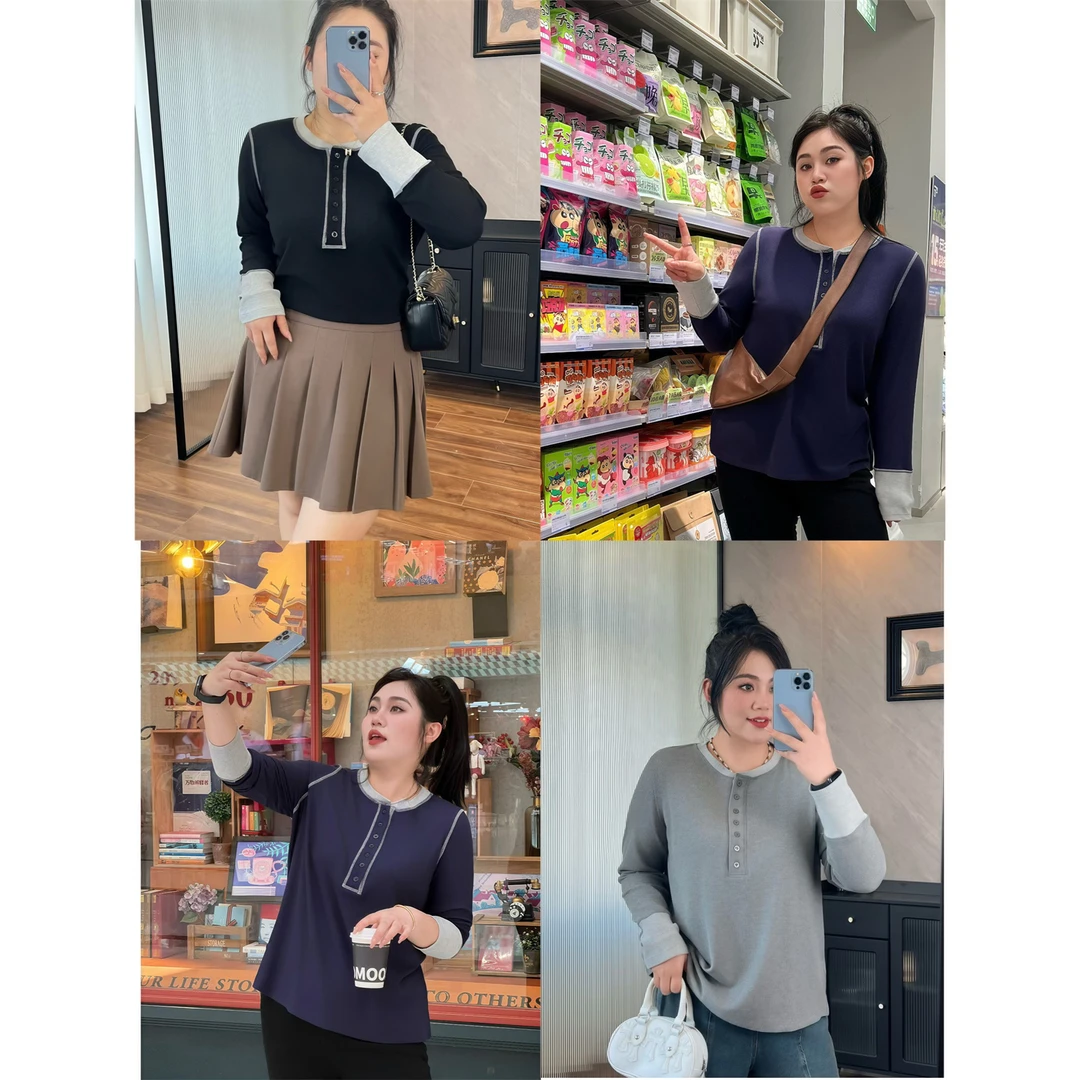 赫本恋人 / 假两件韩版懒人出街T恤13414花契200斤胖mm春季时尚