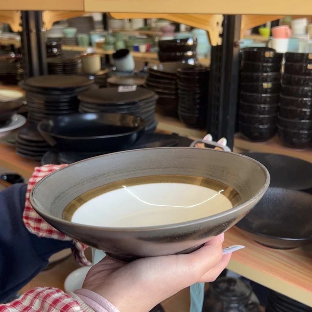 新骨瓷070瑕疵慎拍白拼棕8.25寸菜碗