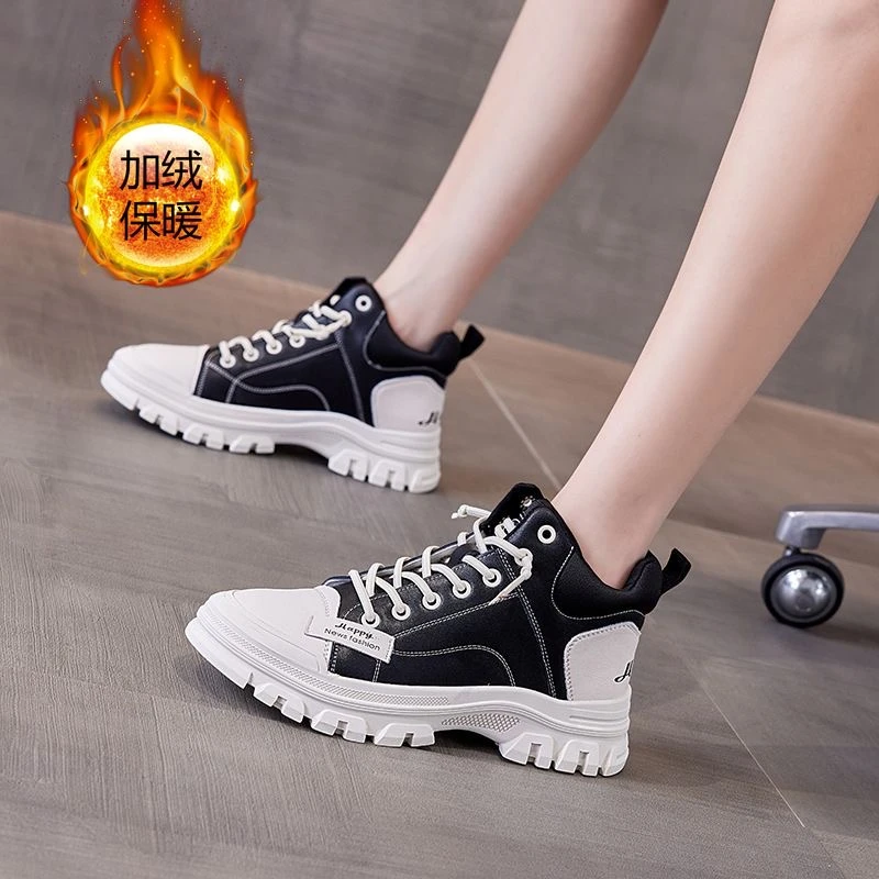 高帮棉鞋女冬季加绒加厚保暖百搭休闲工装短靴时尚潮鞋6060