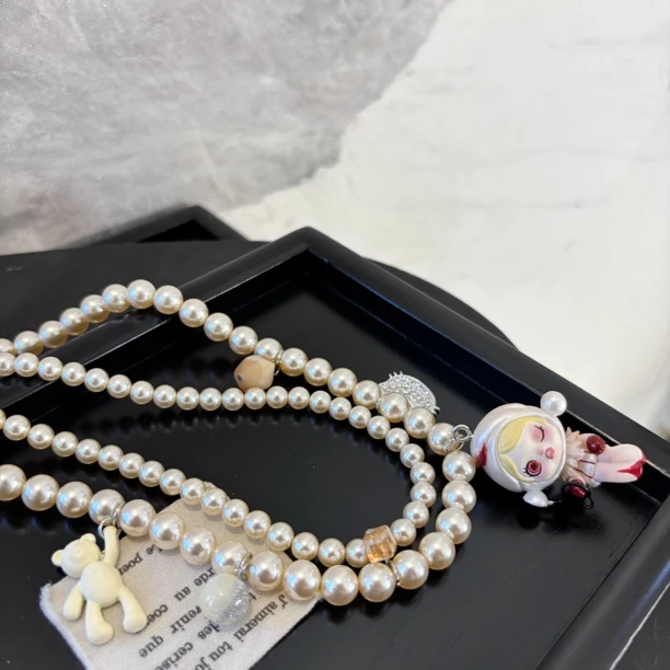 铜合金仿珍珠项链 双层小女孩小熊kt项链XL3547