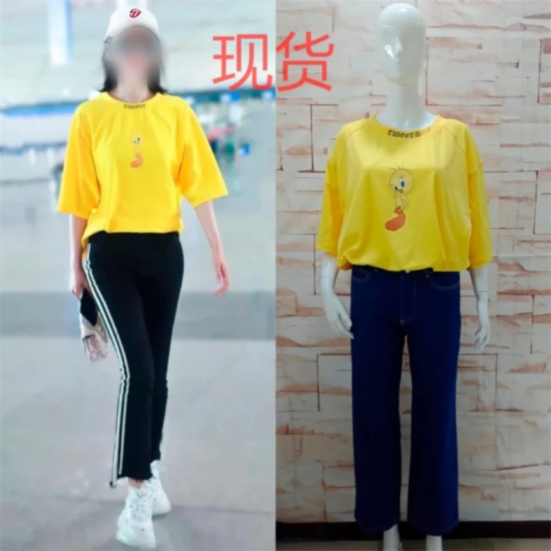 （名金臻选专属)同款百搭韩版新款黄色黄鸭子印花圆领纯棉短袖T恤