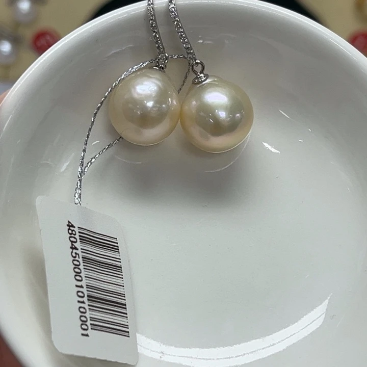 银S925镶嵌淡水珍珠耳饰淡水珍珠 12-13mm 21号